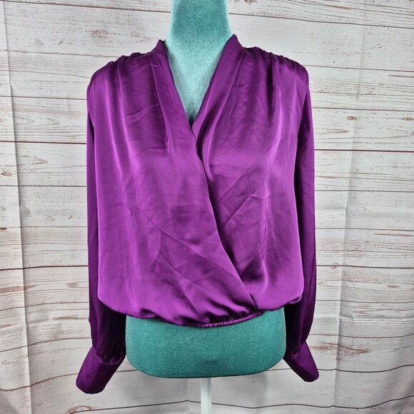 Express Purple Faux Wrap Top Size Small Coquette Fairy Boho Shoulder Pads NWT - Picture 1 of 13